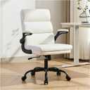 Office Chair Adjustable Desk Chair Mid Back Executive Comfortable Bonded Leather Ergonomic Back Support Home Computer Chair with Padded Flip-up Armrest Swivel Wheels (White)