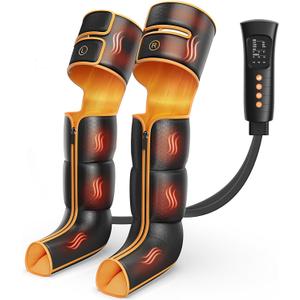 Leg Massager with Heat and Compression, Foot and Full Leg Massager for Circulation and Pain Relief, Sequential Compression Boots with 6 Modes, 6 Intensity, 3 Heat, Gifts for Mom, Dad, Athletes (Black Yellow)