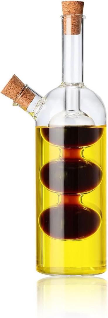 Olive Oil and Vinegar Dispenser Bottle Set for Kitchen, 2 in 1 Glass Oil and Vinegar Dispenser Set, Olive Oil Container Cruets for Vinegar and Oil