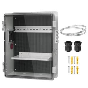 Joinfworld White Outdoor Electrical Box Waterproof Clear Enclosure, 16x11x6 ABS Plastic WiFi Box with Fan Vented Dust Screen (Clear 15.7"x11"x5.9")