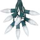 Novelty Lights 25 Foot C9 LED Outdoor Lighting Patio Christmas String Light Set, Pure White, Green Wire, 25 Bulbs