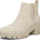 mysoft Women's Platform Chelsea Boots Lug Sole Slip On Chunky Block Heel Ankle Booties (8, Beige)