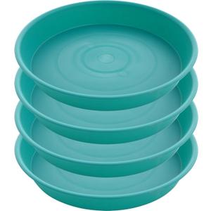 4 Pack of 14 inch Plant Saucers Bird Bath Bow Round, Plastic Plant Saucer Tray for Pots, White Planters for Indoor Plants, Plant Trays for Planter 12-15" (14", Teal)