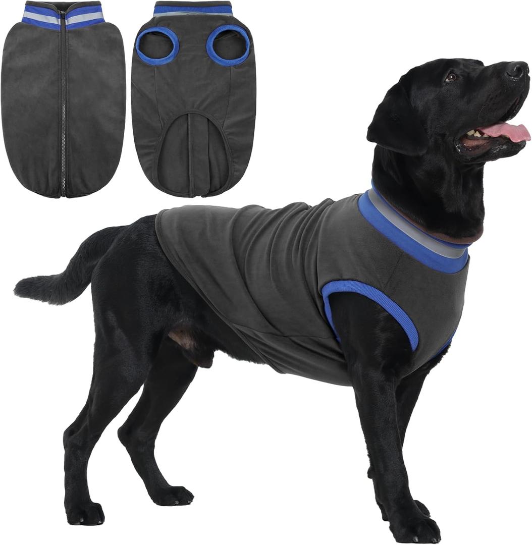 Lelepet Fleece Dog Sweater Zip Up Dog Fleece Jacket Reflective Warm Sweatshirt for Cold Weather Soft & Lightweight Pet Sweater Vest for Puppy Small Medium Large Dogs(XS-3XL) (Gray)