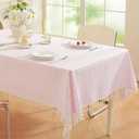 meioro Striped Square Tablecloth, Cotton Blend Fabric Pink Table Cloth with Tassel, Washable Wrinkle Free Table Cover Cute Small Tablecloths for Mahjong Card Coffee Tables and Outdoor - 36 x 36 Inch