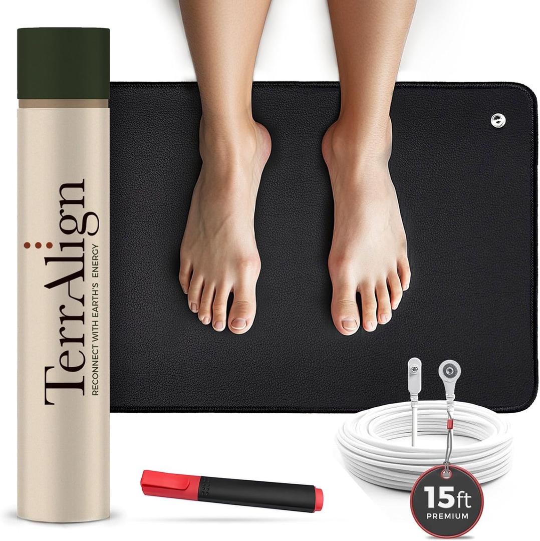 TerrAlign Premium Grounding & Earthing Mat 2416 in  Carbon-Infused PU Pad with 15-ft Cable and Outlet Tester Pen for Desk, Bed & Yoga | Stress Relief and Sleep Support