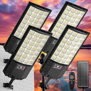 4 Pack Solar Street Lights Outdoor Waterproof, 40000LM Solar Powered Flood Security Light with Radar Motion Sensor & Remote Control, 6500K LED Solar Lighting Dusk to Dawn for Parkling lot Yard Outside
