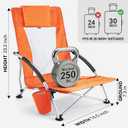 Huskfirm Low Beach Chairs 2 Pack Lightweight Beach Chairs for Adults Orange | Folding Aluminum Backpack Beach Chair with Cup Holder & Carry Bag, Heavy Duty Beach Chair Set for Beach, Camping, Concerts