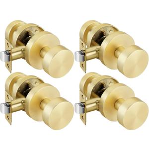 Goldenwarm Gold Door Knobs Passage, Zinc Alloy Keyless Brushed Gold Door Knobs Interior for Hallway & Closet & Living Room, Non-Locking Function, Adjustable & Reversible (4 Pack)