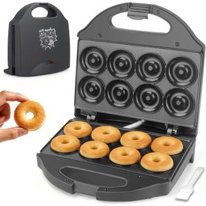 AshGlen 2 Mini Donut Maker Machine, 8 Donut Holes Ceramic Coating Donut Pan for Baking Doughnuts, Doughnut Maker for Mini Donuts, Maquina De Mini Donas, Graphite