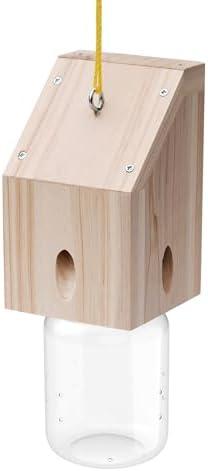 Carpenter Bee Trap for Outside - Shed Style Nature Hanging Wood Trap for Outdoor with Removable Bee Vault Plastic Jar (1 Pack)
