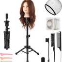 Mannequin Head Stand, 22 '' Height Adjustable Tripod Wig Stands for Styling, Wig Stand Tripod Tool Kit for Cosmetology Hairdressing Training with Caps, Pins, Comb, Hair Clips
