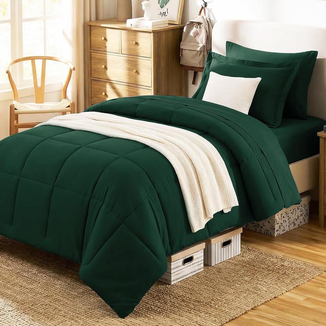 CozyLux Twin Comforter Set with Sheets Emerald Green - 5 Pieces Bed in a Bag, Oeko-Tex Certified Bedding Set, All Season Soft Bed Set with Down Alternative Comforter, Sheets, Pillowcase & Sham