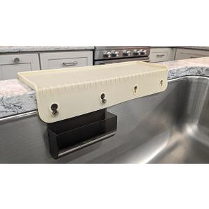 SiliProducts SiliSink Silicone Sink Edge Guard for Kitchen Sink - Fits 3.75” - 4” Wide - The Original Silicone Edge Protector with Sponge Caddy, 14” Beige