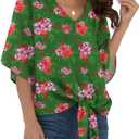 VIISHOW Womens Tie Front Chiffon Blouses V Neck Batwing Short Sleeve Summer Tops Shirts (Green, XL)