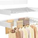 SONGMICS Wall Mounted Drying Rack, Clothes Drying Rack Foldable, 39.4 Inches Wide Laundry Clothes Airer with Wall Template, 6 Fold-Out Aluminum Alloy Bars, Indoor, Matte White ULLR810WE01