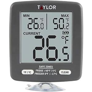 Taylor LCD Display Digital Kitchen Refrigerator/Freezer Kitchen Thermometer Min/Max on Display, 2 inch display, Gray, 1 Count (Pack of 1), Grey 