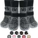 PUPTECK Anti Slip Dog Socks 2 Pairs with Double Grippers for Hardwood Floors, Shoes for Hot/Cold Pavement, Boots & Paws Protectors to Prevent Licking, Traction Booties for Senior Dogs, Medium