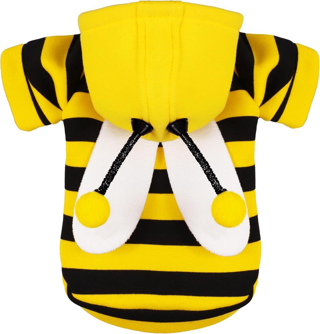 Adorable Bumblebee Halloween Costume Hoodie for Medium Dogs: Featuring Fun Wings and a Cozy Black and Yellow Sweatshirt Design, Perfect for Cosplay and Festive Celebrations! Large