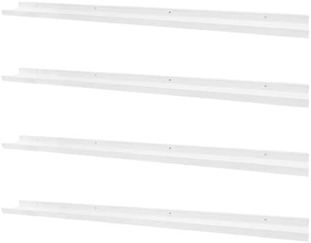 PHOENANCEE Long Floating Shelves for Wall 57 Inch,Real Wood Picture Ledge with Lip Set of 2, Photo Frame Storage Display for Living Room Nursery Bedroom Bathroom Kitchen Home Office Decor (White)