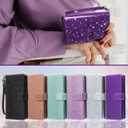 Varikke for Samsung Galaxy S24 Ultra Wallet Case Detachable with RFID Blocking Card Holder for Women, Glitter PU Leather Strap Wrist Magnetic Flip Wallet Removable Phone Case Cover 6.8", Dark Purple