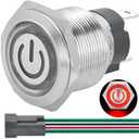 UL Listed 15Amp Waterproof IP67 19mm Momentary Push Button Switch 12V-24V SPST Normally Open Red Led Light Stainless Steel 304 with Wire 3/4'' Hole