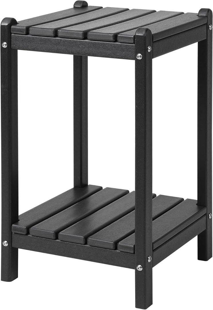 LZRS 24" Double Adirondack Outdoor Side Table, Pool Composite Patio Table,HDPE End Tables for Backyard,Pool, Indoor Companion, Easy Maintenance & Weather Resistant(Black)