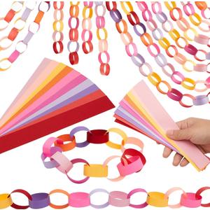 Lincia 600 Sheet Summer Paper Wedding Chain Garland Construction DIY Groovy Chain Strip 114 Feet Total Length 1 x 8 Inch Assorted Colored Paper with 2 Roll Double Sided Tape (Warm Color)