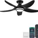46 inch Ceiling Fans with Lights and Remote/APP Control, Modern Flush Mount Ceiling Fans with 5 Reversible Blades 6 Speeds, 3 Colors Dimmable+Ring Lights for Bedroom Dining Room, Black