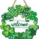 Wooden St. Patrick's Day Decoration Shamrock Door Wreath for Front Door Sign Wall Signs Shamrock Clover Spring Decoration, Irish Sign Welcome Hanging for Home Decor Party Outdoor Indoor Supply