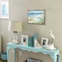Abstract Beach Framed Painting Artwork: Seaside Chair Wall Art Seascape Hand Painted Painting for Vacation Villa (16" W x 11" H, Multiple Sizes/Material)