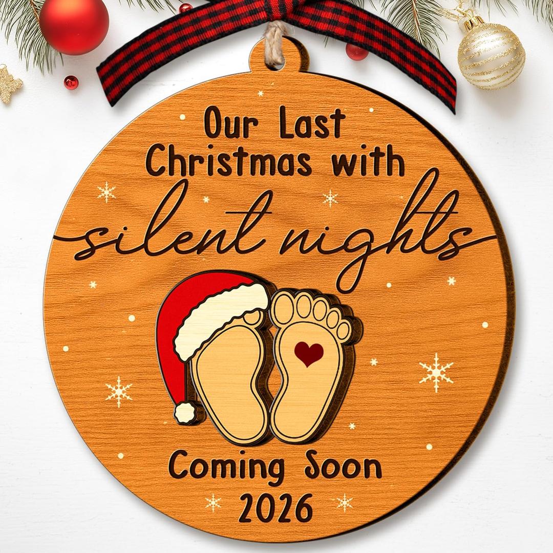 2 x Expecting Baby Ornament 2026 - Pregnancy Announcement Gifts for Family, Husband, Grandparents, Family, Aunt - Gifts for Expecting Parents - 2 Layers Wood Acrylic Baby Ornament