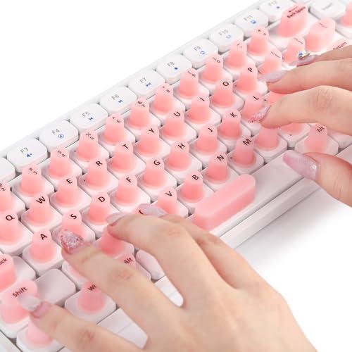 DR.YYDF Raised Keyboard Stickers for Long Nails with Letters, Universal Long Nail Keyboard Bubbles for Protecting Nail Art, Reusable Self-Adhesive Raised Key Stickers, 70Pcs (Pink)