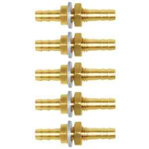 Joywayus 1/4" Hose Barb Thru-Bulk Head Hex Union Brass Fitting with Flat Washer Gasket Water/Fuel/Air (Pack of 5)