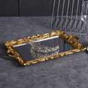 Sooyee Gold Decorative Tray,Bathroom Vanity Tray Decor, 15.3x9.8 Mirror Serving Tray with Handle for Dessert Table,Coffee Table,Vanity,Home Decor