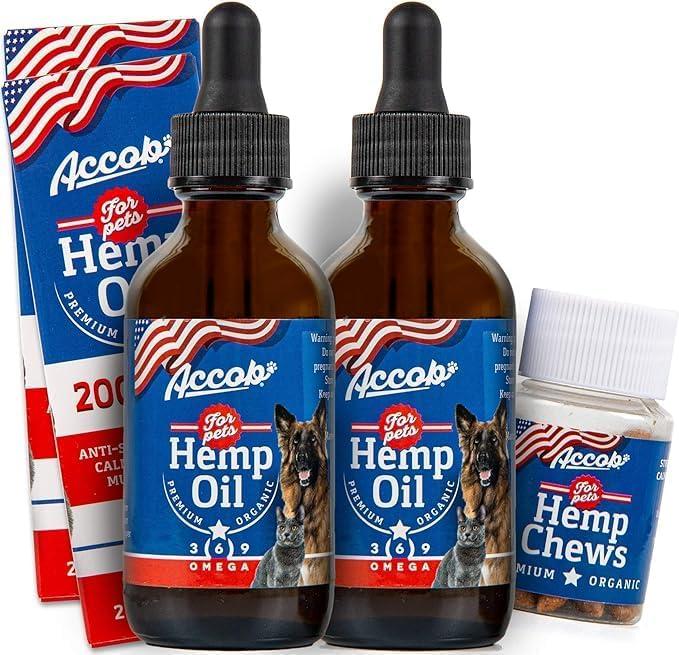 Accob-2 Hemp Oil for Dogs and Cats - 200.000 MG - Hip Joint Pain, Stress Relief, Arthritis,Seizures, Chronic Pains,Anti-Inflammatory - Omega 3,6 & 9 - Organic- Calming Drops