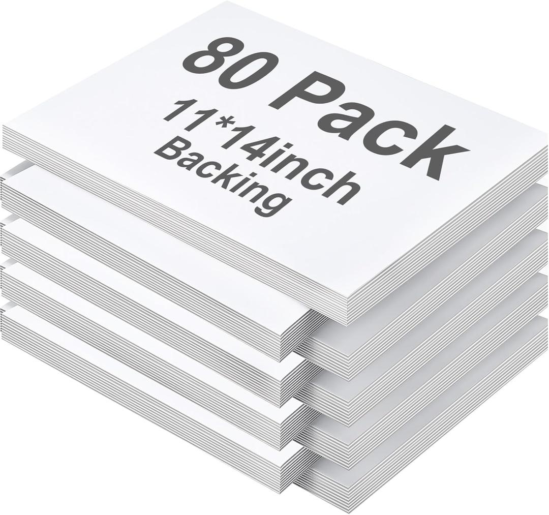 FunooFuno 80 Pack 11x14 White Backing Boards, Acid-Free Uncut Mat Boards for Picture Frame, 4-ply Thickness Both Sides Cardboard Full Sheet for Photos, Pictures, Prints, Painting, Art & Craft DIY