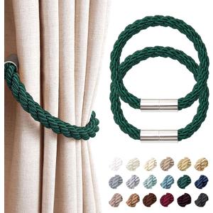 NICEEC 2 Pack Strong Magnetic Curtain Tiebacks Modern Simple Style Drape Tie Backs Convenient Decorative Weave Rope Curtain Holdbacks for Thin or Thick Home & Office Window Draperies (Green)