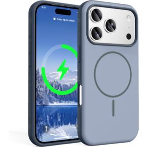 for iPhone 17 Pro Case, [Compatible with Mag-Safe] [Anti-Slip Edge Design] [Military Drop Protection] Heavy Duty Shockproof Hard Back Protective Phone Case - Blue