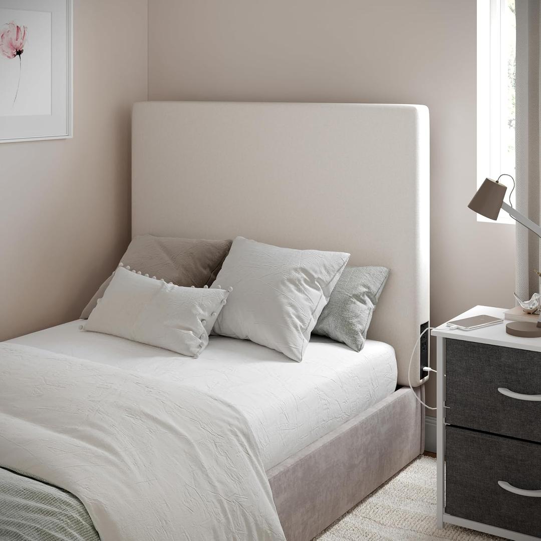 Flash Furniture Twin Headboard with Power Outlets, Beige
USB/USB-C Port, AC Outlets, Faux Linen Upholstery