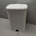 Superio Small Outdoor Trash Can with Lid for Dog Poop 6.8 Gallon/26 L Plastic Step On Garbage Can with Foot Pedal for Bathroom, Bedroom, Office, Patio, Wicker White