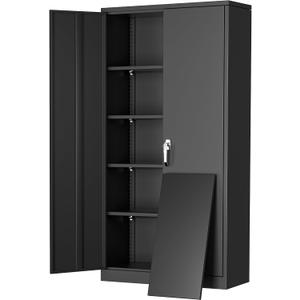 Greenvelly Metal Cabinet with Lock, 72" Metal Storage Cabinet with 2 Doors and Adjustable 4 Shelves, Locking Cabinet for Home Office, Garage(32" W x 16" D), Black