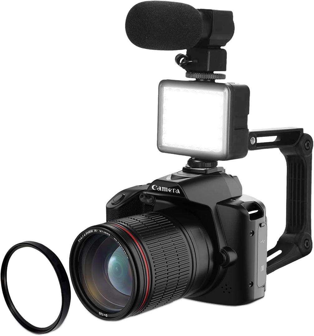 4K Vlogging Camera for YouTube, 64MP Night Vision Digital Camera for Photography with, 3in Screen 16X Digital Zoom Camcorders Video Camera with Fill Light Mic Stabilizer