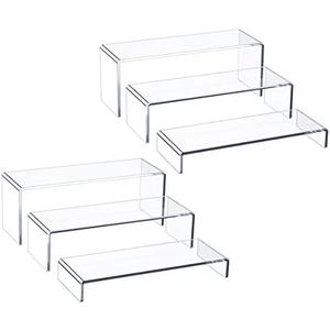 HIIMIEI Acrylic Display Riser, 6 Pcs 12" Large Acrylic Risers, Thickened to 5mm Clear Rectangular Display Shelf for Cupcake Stand, Tiered Display Stand for gemstone, curio, figurines, Collectibles