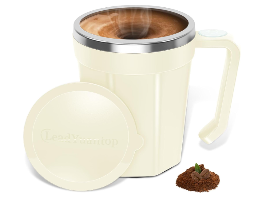 LeadYuantop Self Stirring Coffee Mug, 18 oz Automatic Magnetic Electric Mixing Cup Stainless Steel Travel Cup for Coffee, Chocolate, Milk, Tea, Office, Home, Kitchen (White)