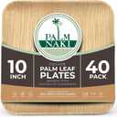 PALM NAKI Eco-Friendly Palm Leaf Plates - 10-Inch Square - Bamboo Style (40 Pack), Sustainable, Decorative & Compostable Tableware (10" Plates) (Natural)
