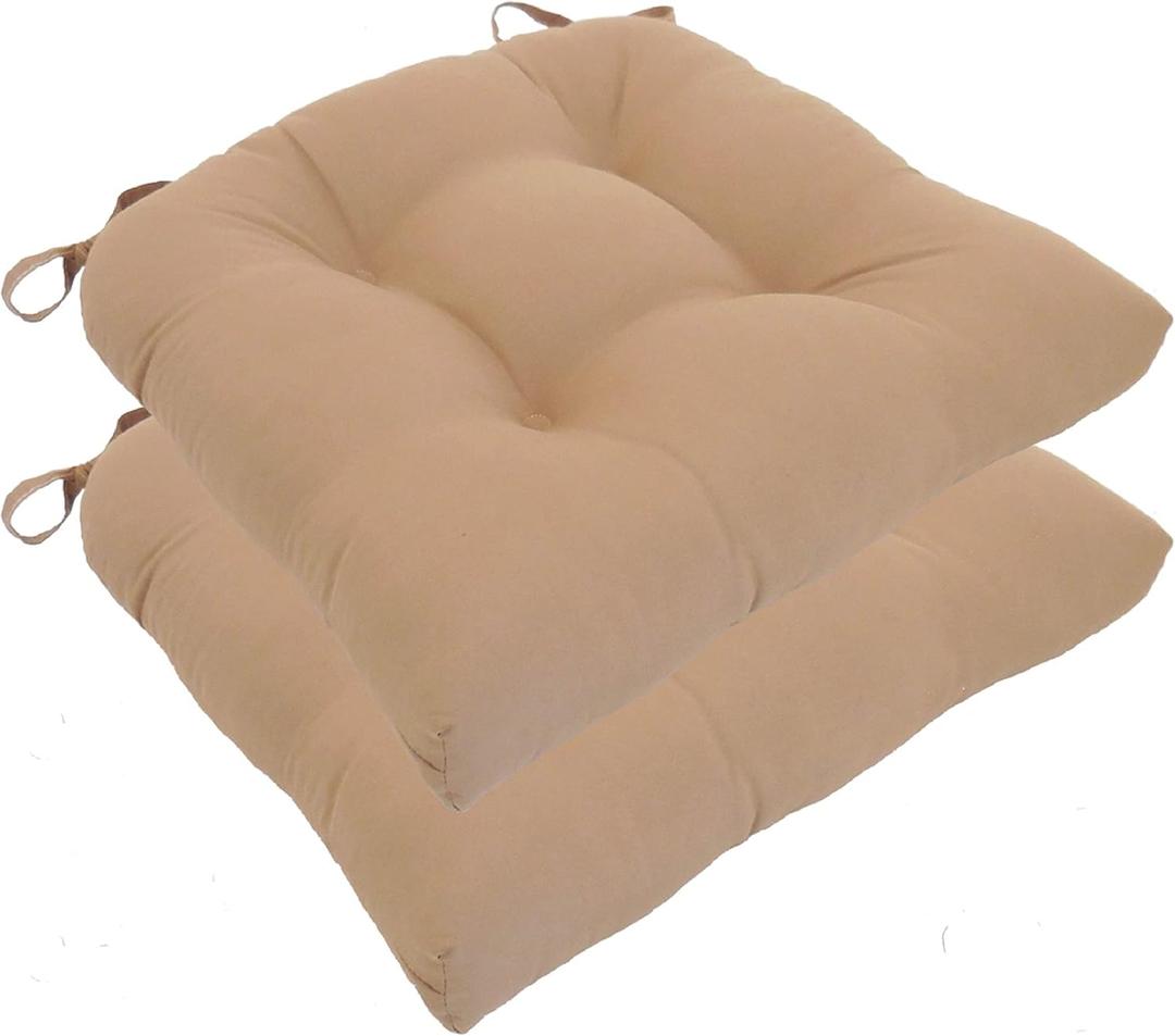 Arlee Monotone Woven, Fiber Filled Chair Pads with Tiebacks, 15L x 15W, Tan 2 Count