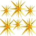PartyWoo Gold Star Balloons 6 pcs, One-Piece 14-pointed Star Explosion Balloons with Ribbon, Gold Point Star Foil Balloons, Large Mylar Balloons Fireworks Shape (27 & 22 inch)