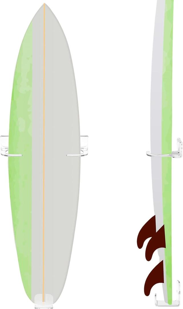 Yousoontic Surfboard Wall Mount Clear Acrylic Surf Board Display Indoor Wall Decor Vertical Surfboard Rack for Shortboards Fish Boards,and Funboards,Holds 50 Lbs