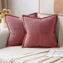 MIULEE Decorative Throw Pillow Covers for Couch Bed Livingroom 18x18 Inch Set of 2 Cranberry Red Boho Accent Throw Pllows Broadside Striped Patchwork Soft Corduroy Pillowcases